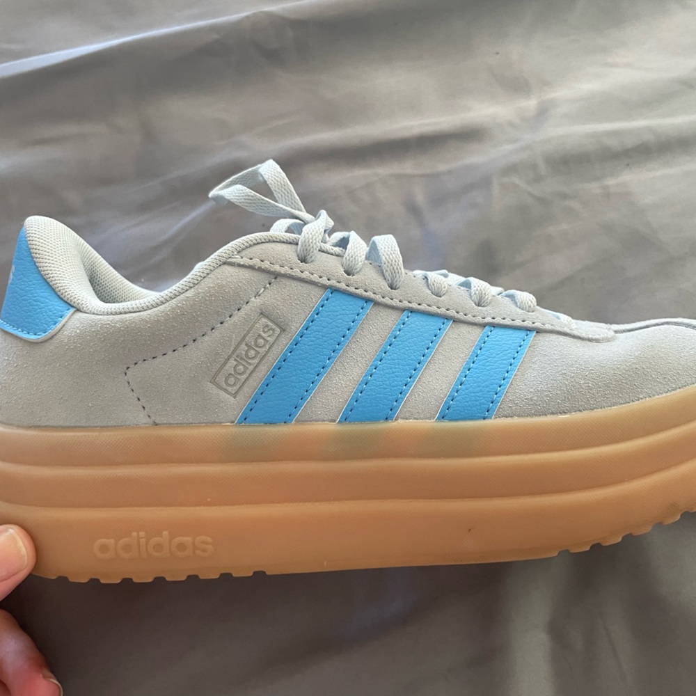 Adidas Light Gray and Sky Blue Sneakers